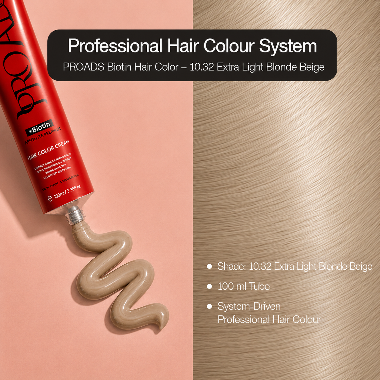 PROADS Biotin Hair Color 10.32 Extra Light Blonde Beige