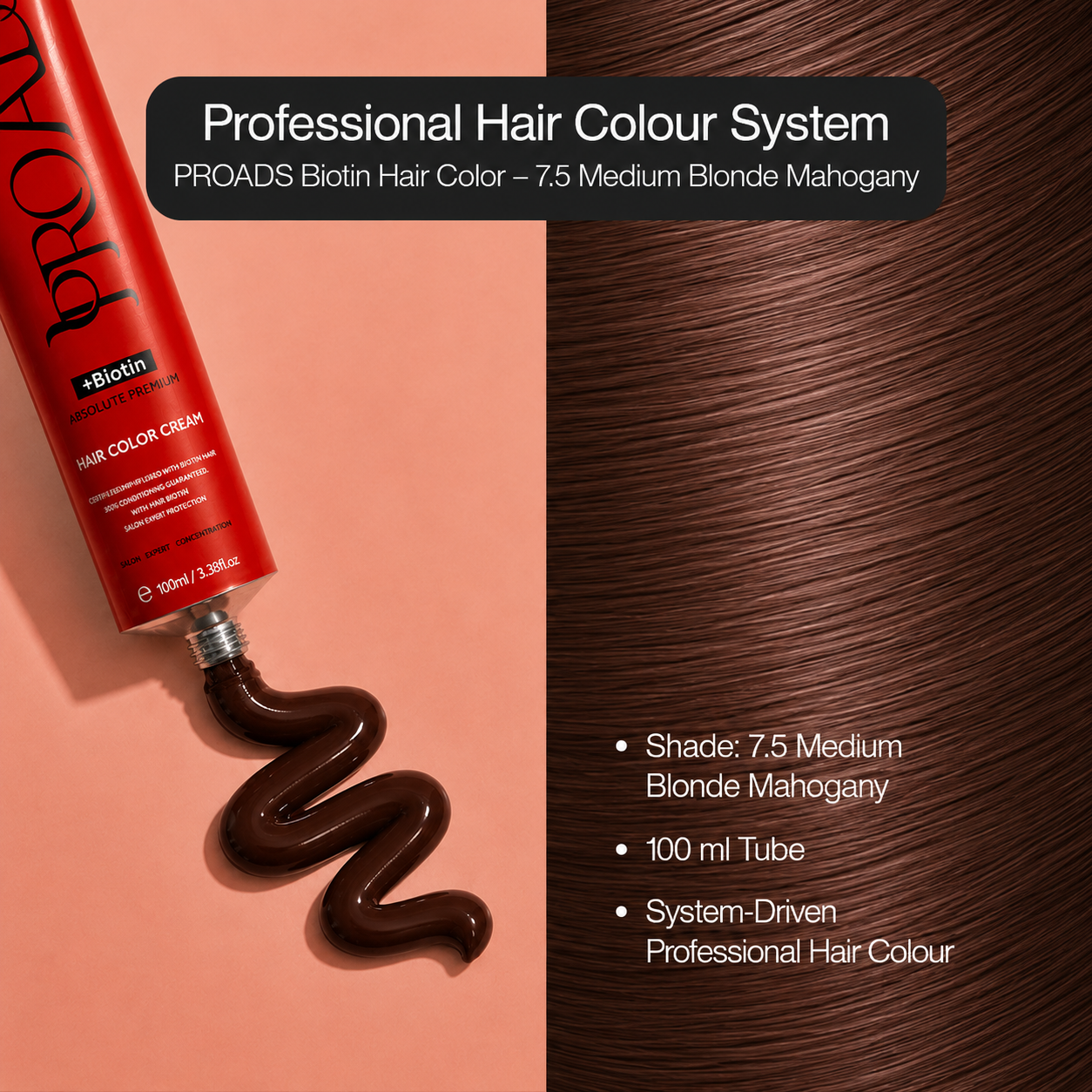 PROADS Professional Biotin Hair Color 7.5 Medium Blonde Mahogany