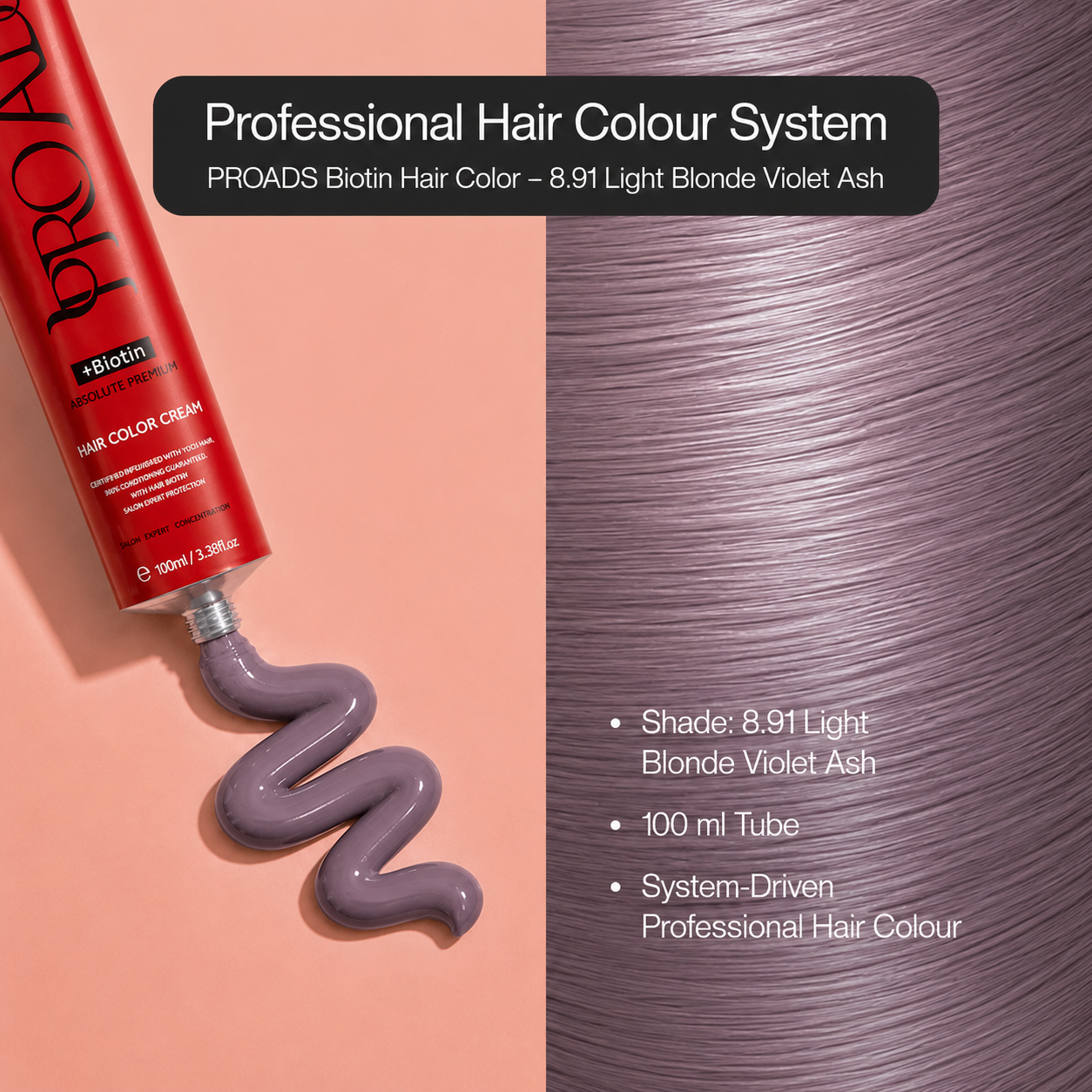PROADS Professional Biotin Hair Color 8.91 Light Blonde Violet Ash