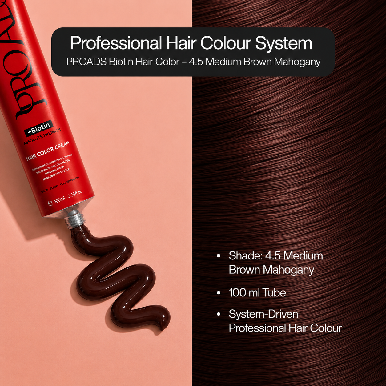 PROADS Professional Biotin Hair Color 4.5 Medium Brown Mahogany