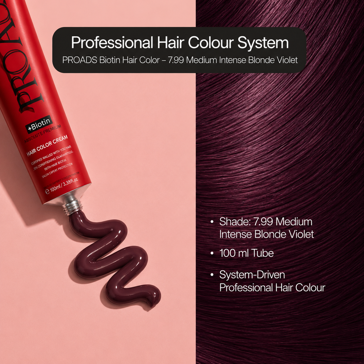 PROADS Biotin Hair Color 7.99 Medium Intense Blonde Violet
