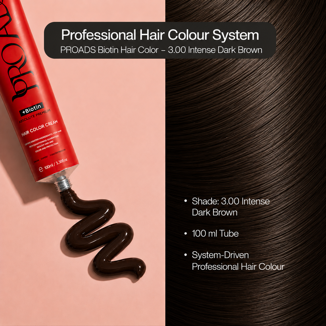 PROADS Biotin Hair Color 3.00 Intense Dark Brown