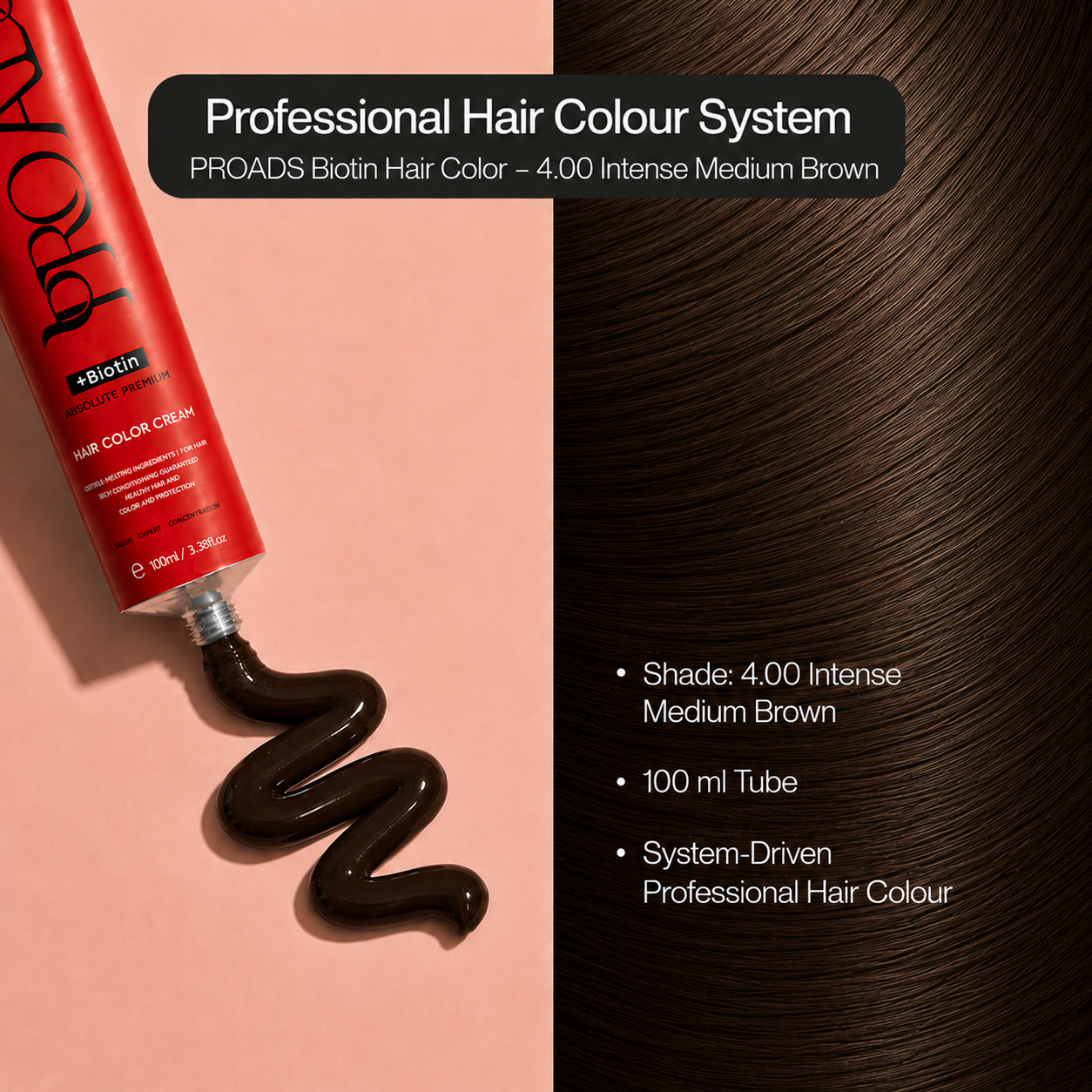 PROADS Biotin Hair Color 4.00 Intense Medium Brown