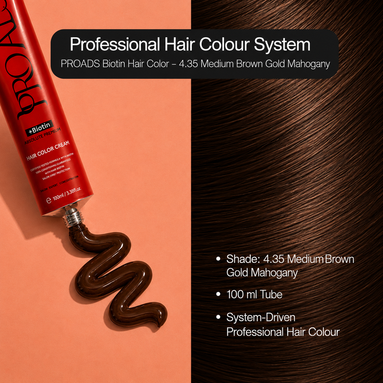 PROADS Professional Biotin Hair Color 4.35 Medium Brown Gold Mahogany