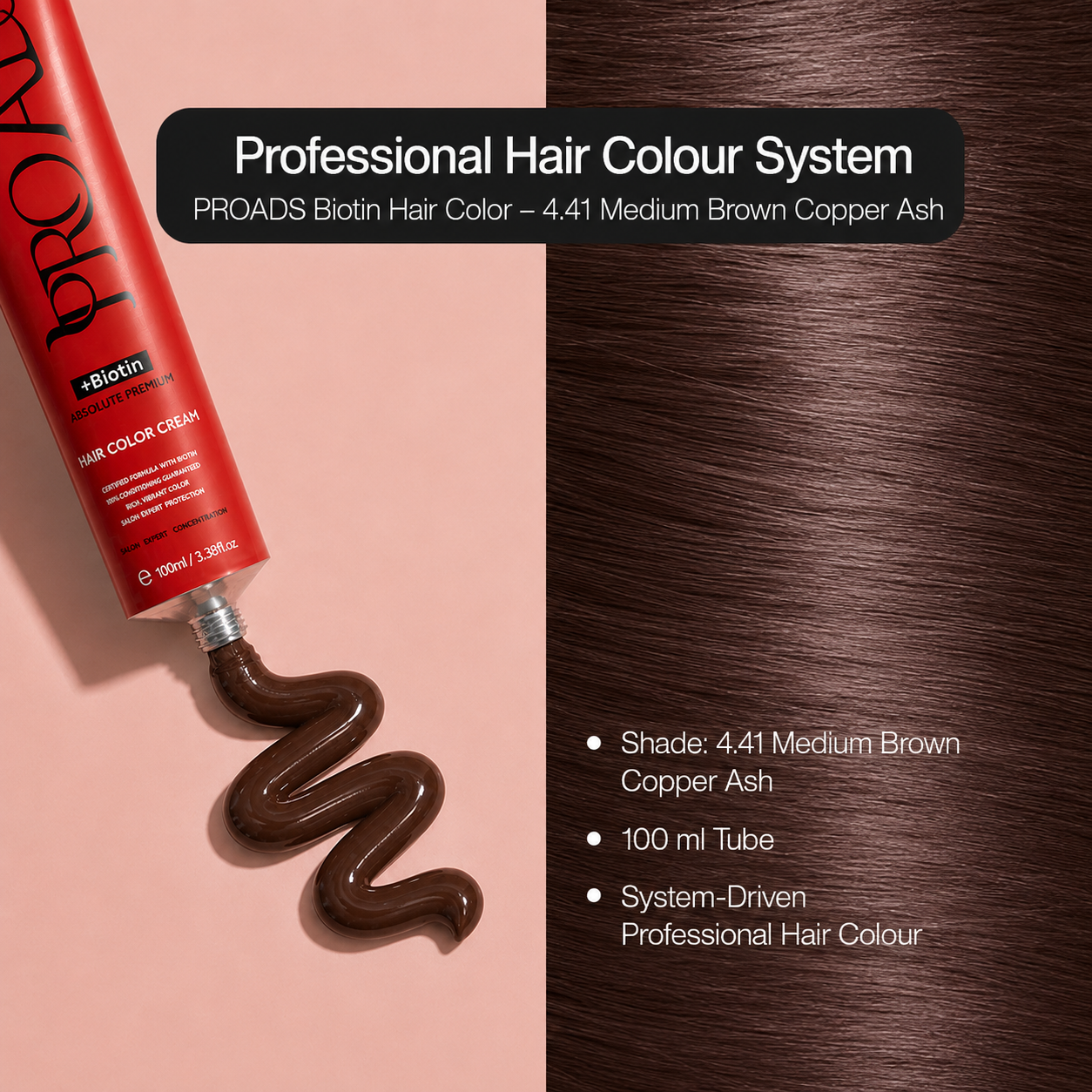 PROADS Biotin Hair Color 4.41 Medium Brown Copper Ash