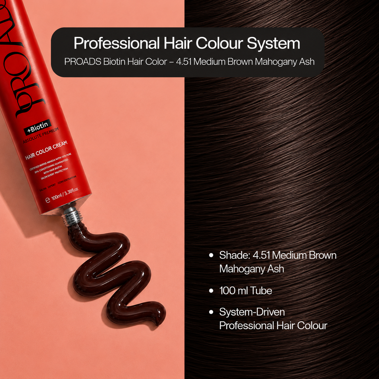 PROADS Professional Biotin Hair Color 4.51 Medium Brown Mahogany Ash