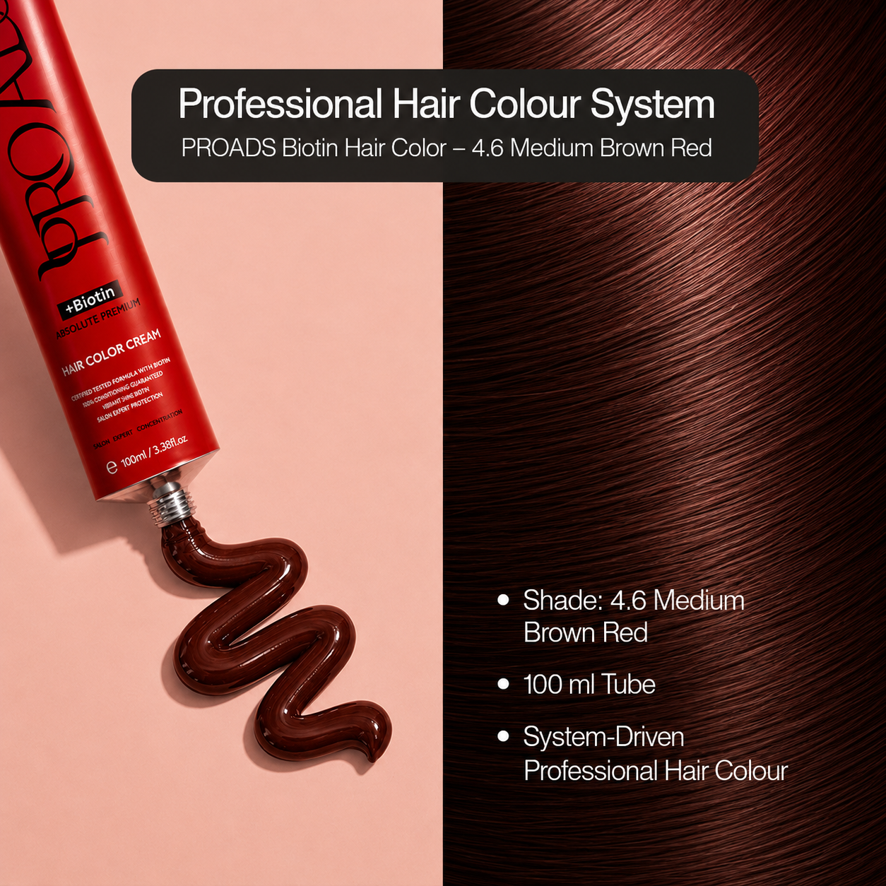 PROADS Professional Biotin Hair Color 4.6 Medium Brown Red