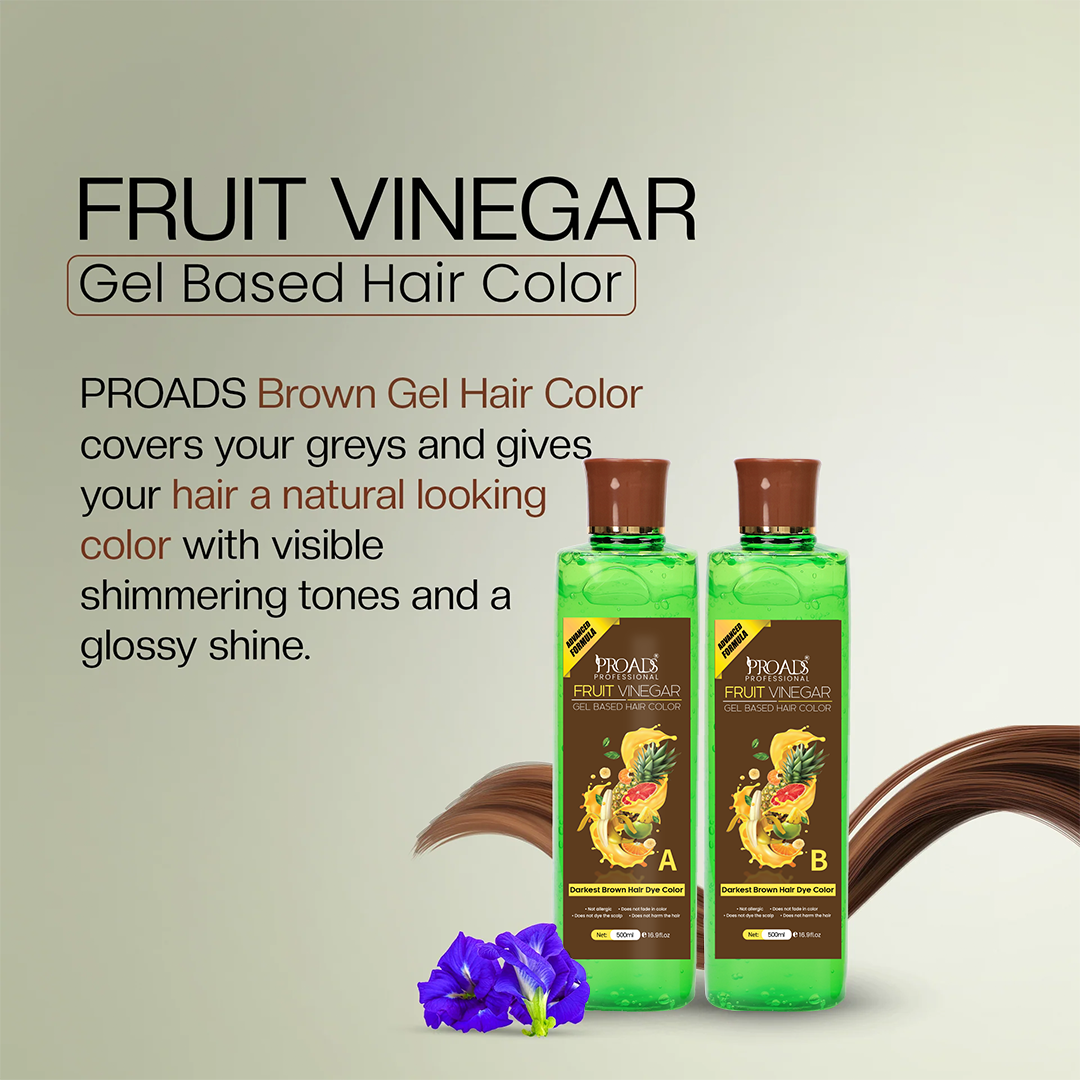 PROADS Fruit Vinegar | Brown Gel Based Hair Dye - 500 ml + 500 ml