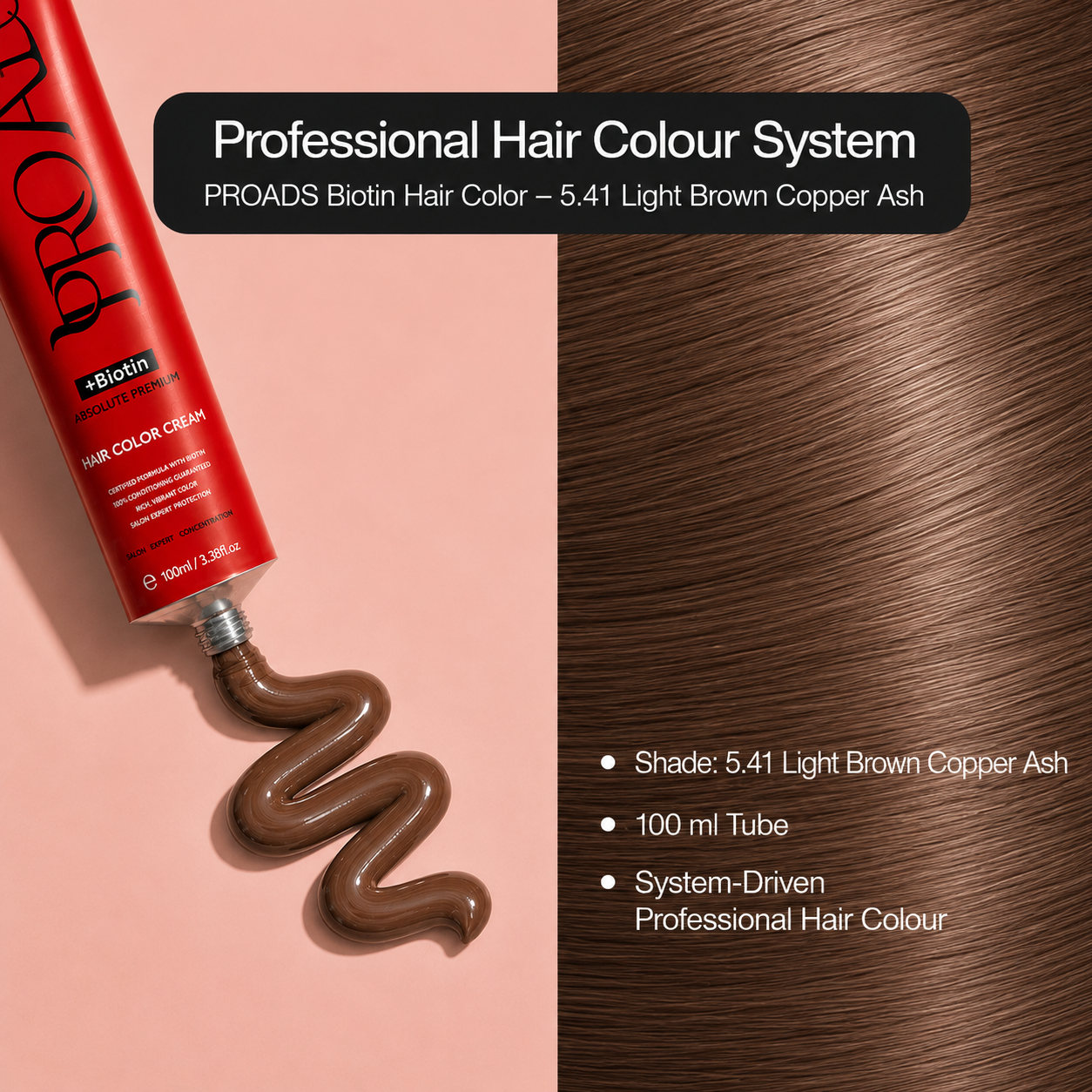 PROADS Biotin Hair Color 5.41 Light Brown Copper Ash