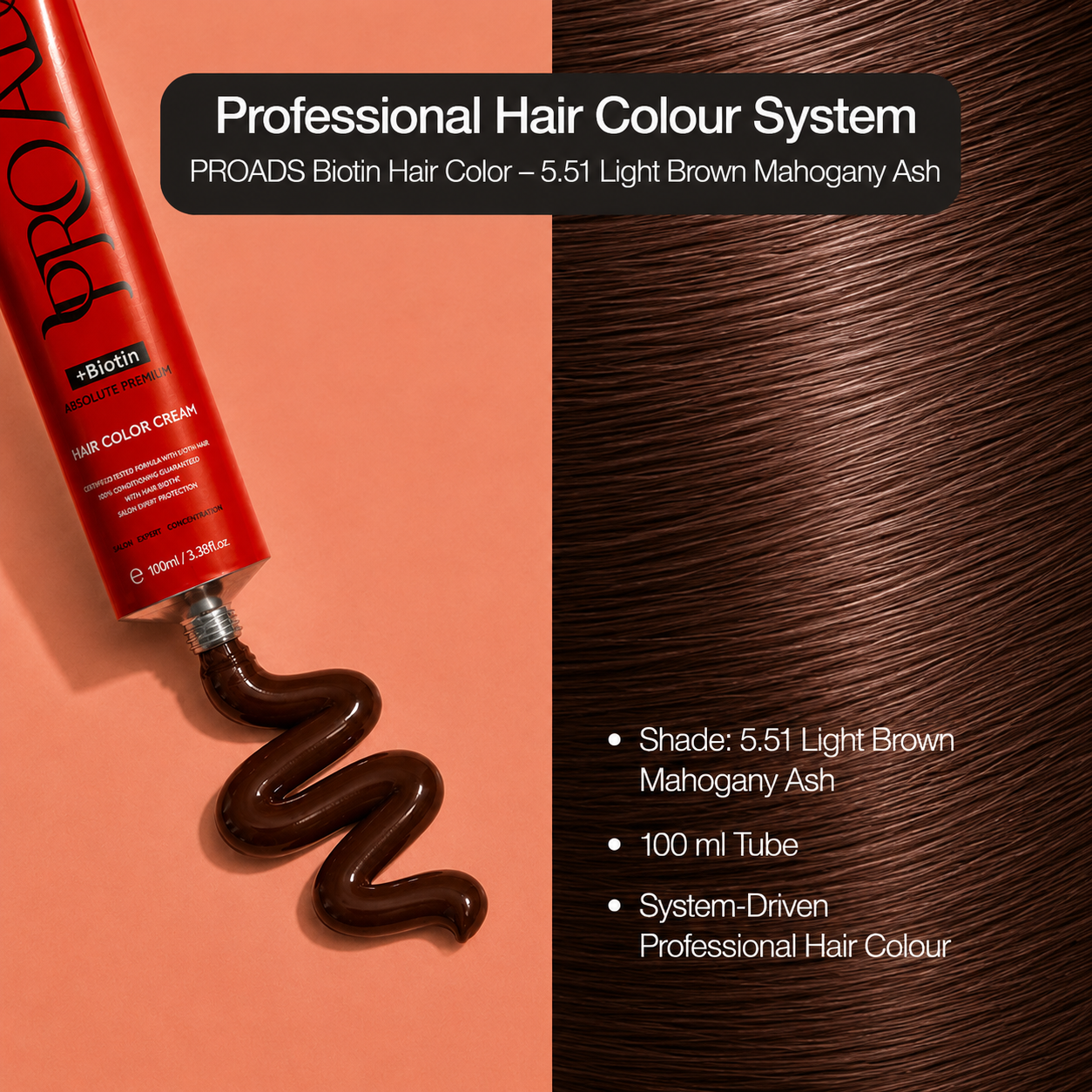 PROADS Professional Biotin Hair Color 5.51 Light Brown Mahogany Ash