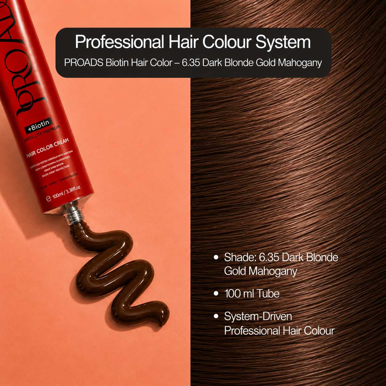 PROADS Professional Biotin Hair Color 6.35 Dark Blonde Gold Mahogany
