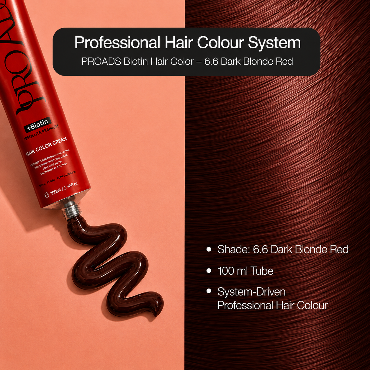 PROADS Professional Biotin Hair Color 6.6 Dark Blonde Red