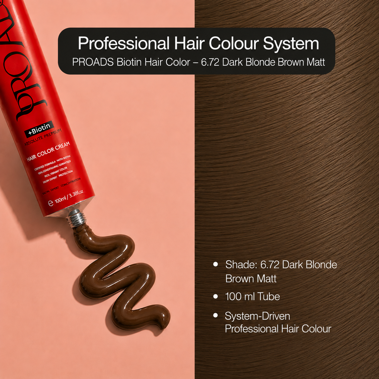 PROADS Biotin Hair Color 6.72 Dark Blonde Brown Matt