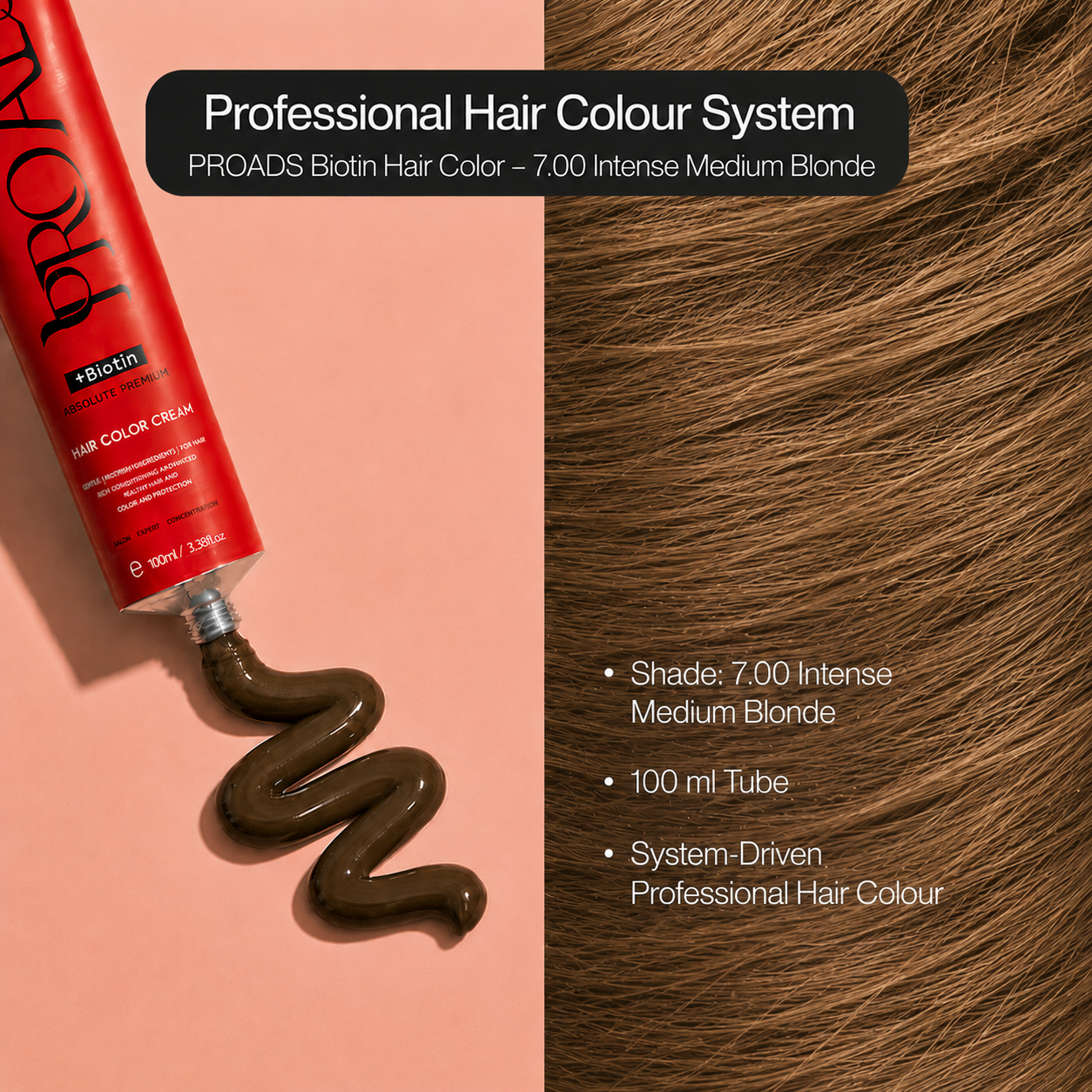 PROADS Biotin Hair Color 7.00 Intense Medium Blonde