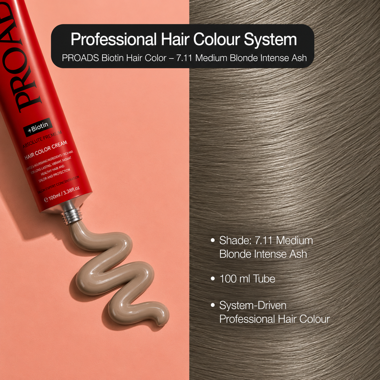 PROADS Biotin Hair Color 7.11 Intense Ash Blonde