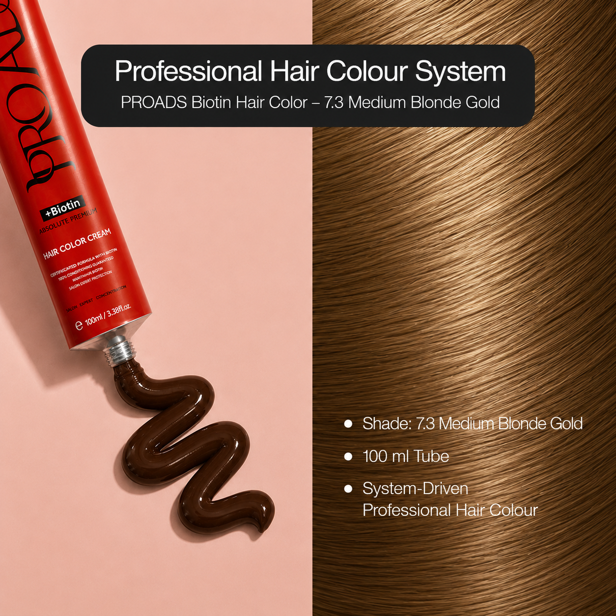 PROADS Biotin Hair Color 7.3 Medium Blonde Gold
