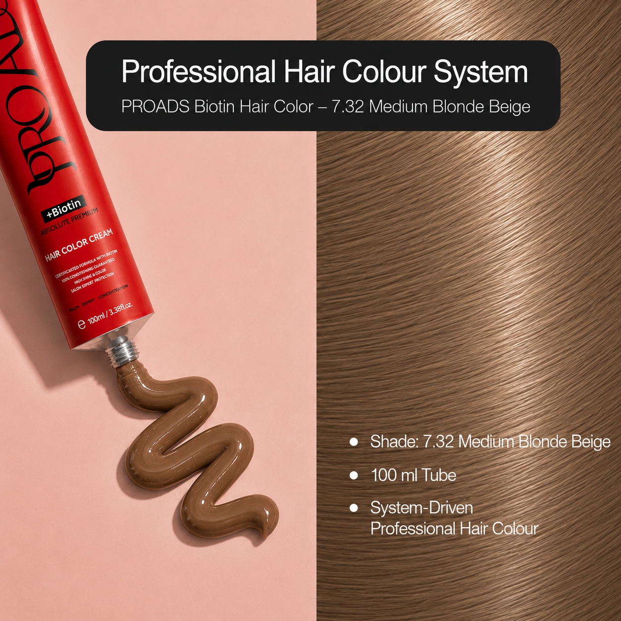 PROADS Biotin Hair Color 7.32 Medium Blonde Beige