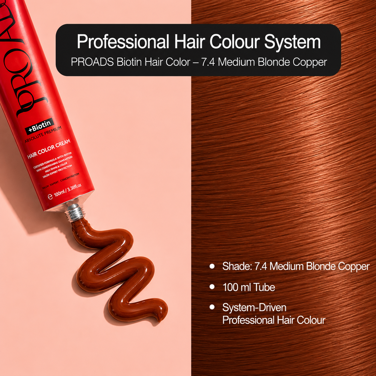 PROADS Biotin Hair Color 7.4 Medium Blonde Copper