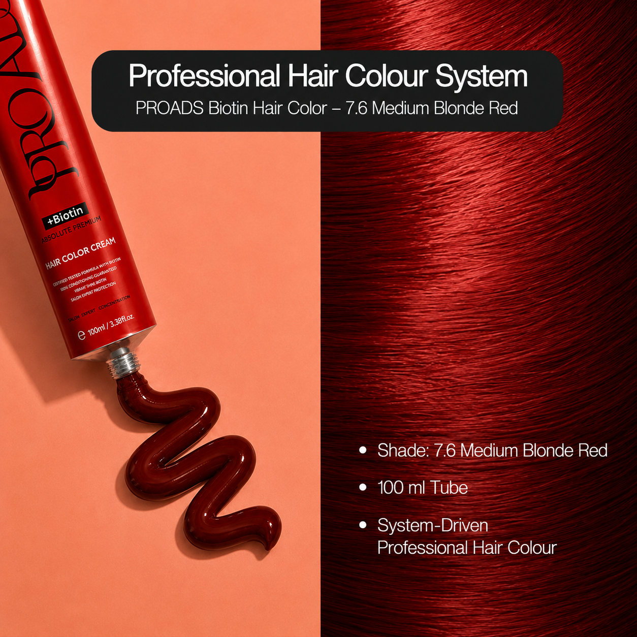 PROADS Professional Biotin Hair Color 7.6 Medium Blonde Red