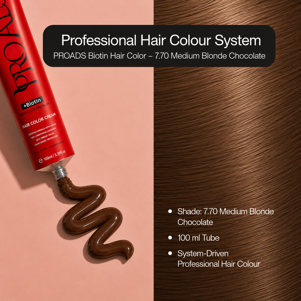 PROADS Biotin Hair Color 7.70 Medium Blonde Chocolate