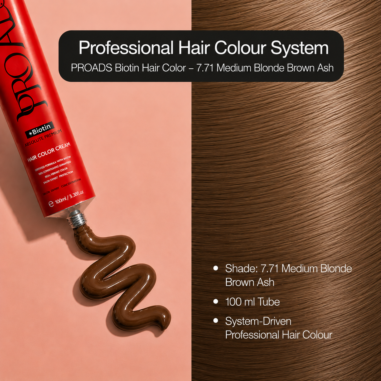 PROADS Biotin Hair Color 7.71 Medium Blonde Brown Ash