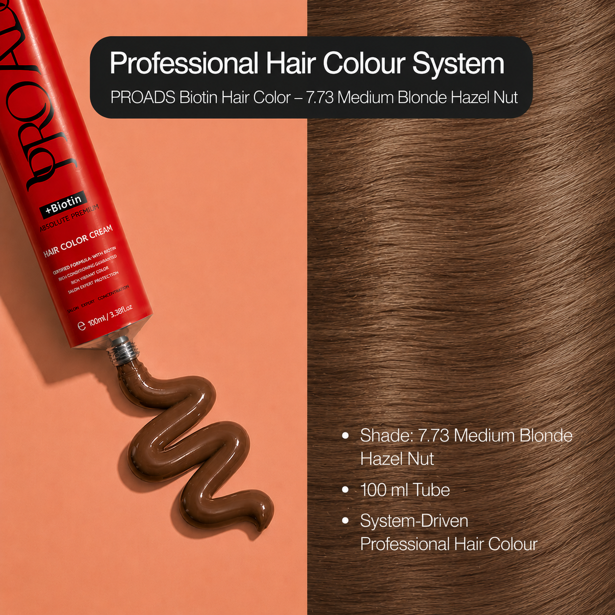 PROADS Biotin Hair Color 7.73 Medium Blonde Hazelnut