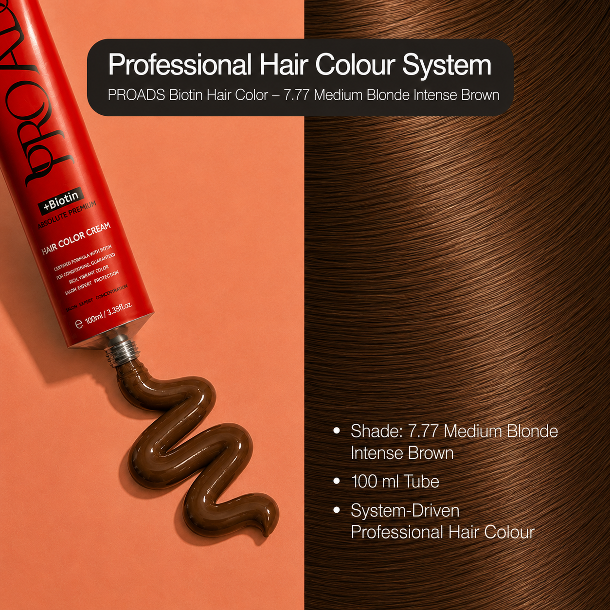 PROADS Biotin Hair Color 7.77 Medium Blonde Intense Brown