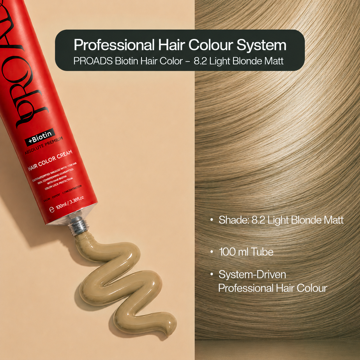 PROADS Biotin Hair Color 8.2 Light Blonde Matt