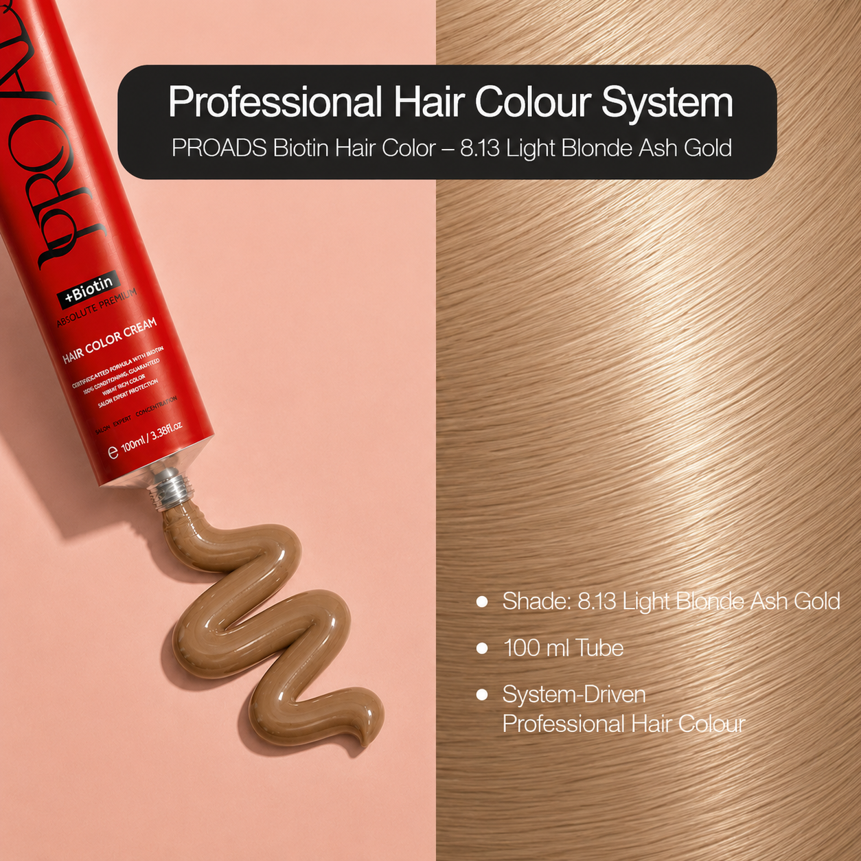 PROADS Biotin Hair Color 8.13 Light Blonde Ash Gold