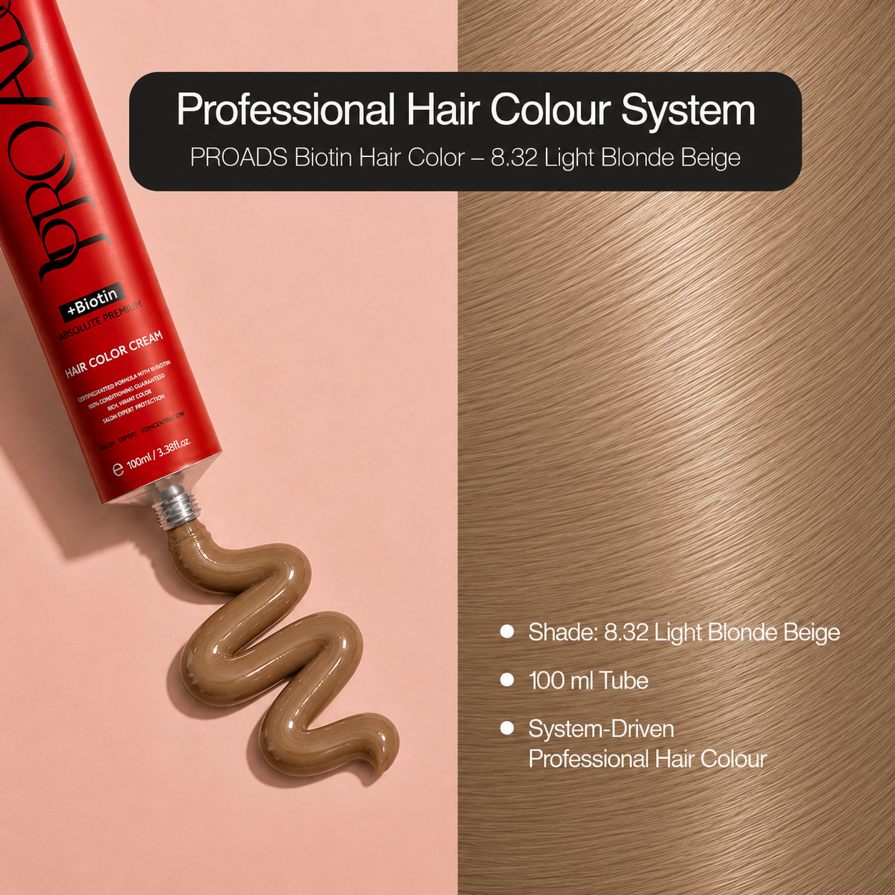 PROADS Biotin Hair Color 8.32 Light Blonde Beige