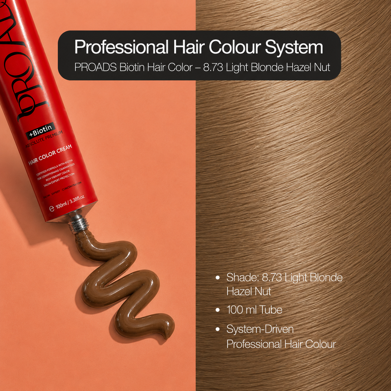 PROADS Biotin Hair Color 8.73 Light Blonde Hazelnut