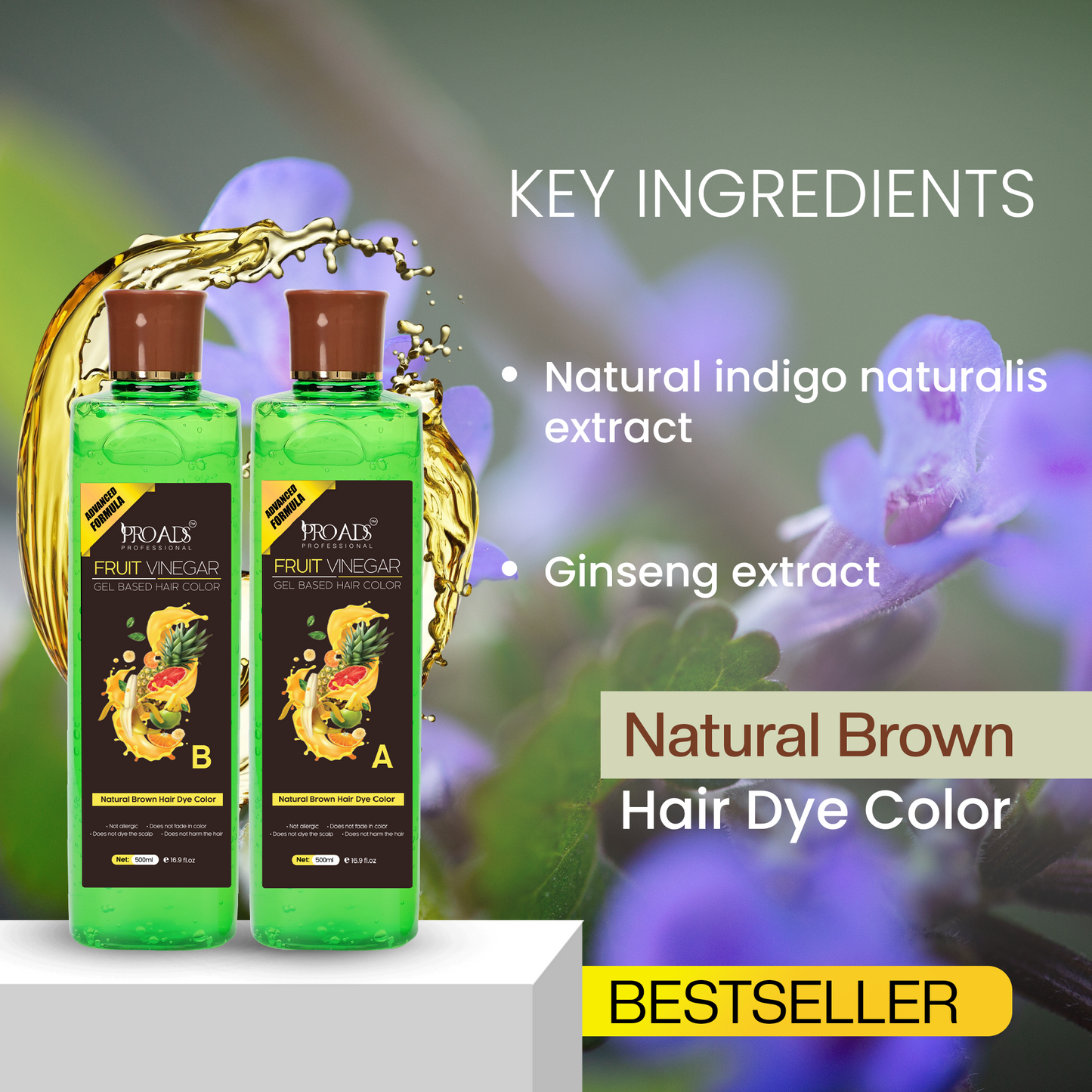 Proads Fruit Vinegar | Brown Gel Based Hair Dye - 500 ml + 500 ml