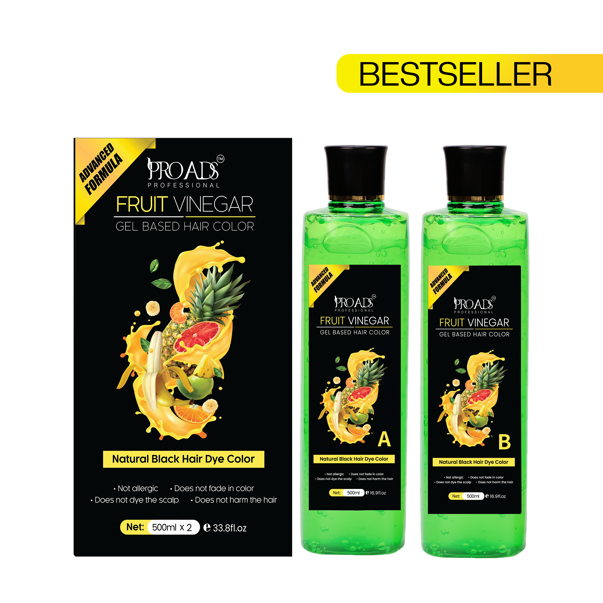 Proads Fruit Vinegar | Natural Black Gel Color - 500 ml + 500 ml