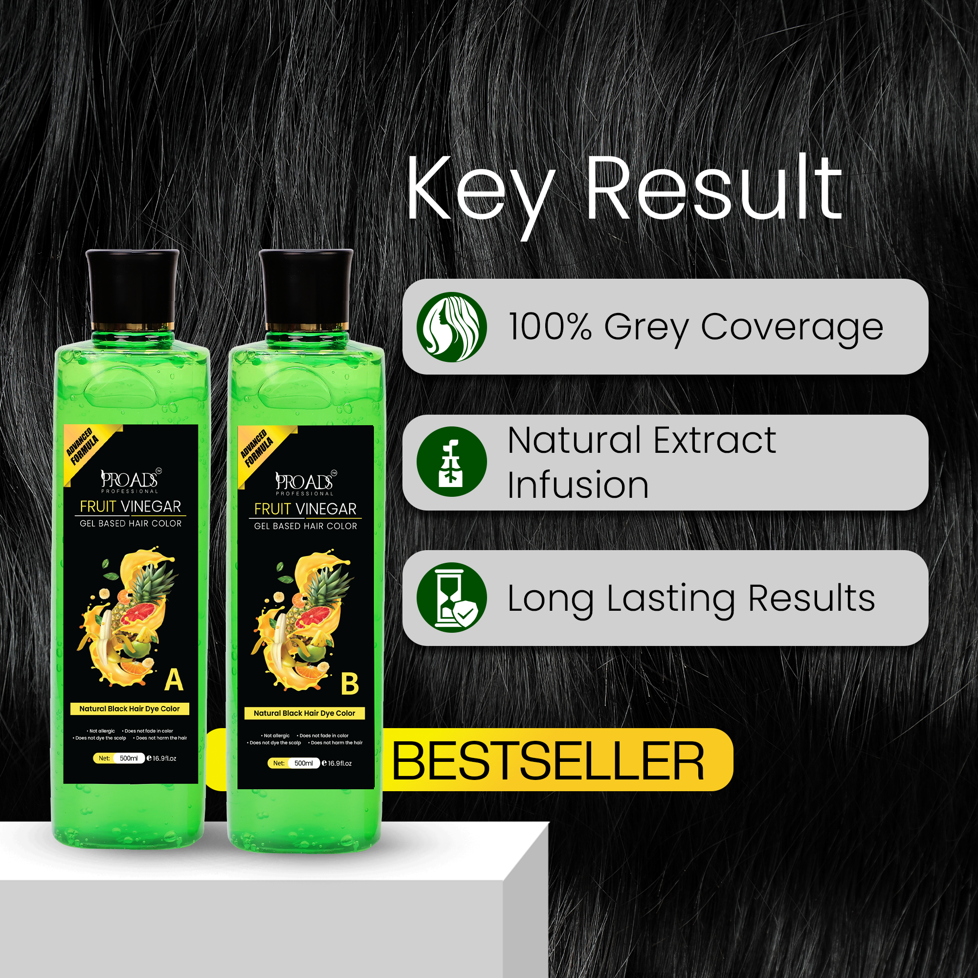 Proads Fruit Vinegar | Natural Black Gel Color - 500 ml + 500 ml