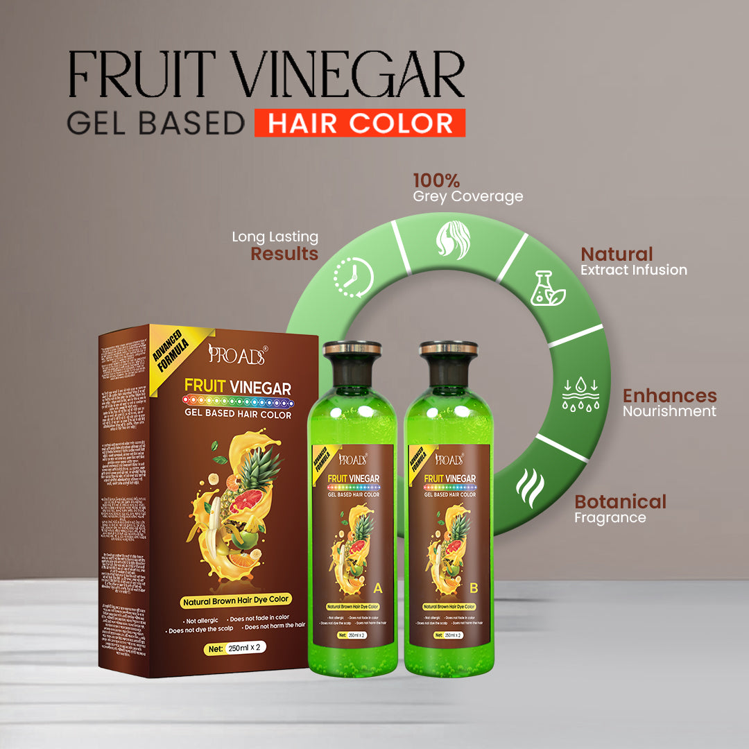 PROADS Fruit Vinegar | Brown Gel Based Hair Dye - 500 ml + 500 ml