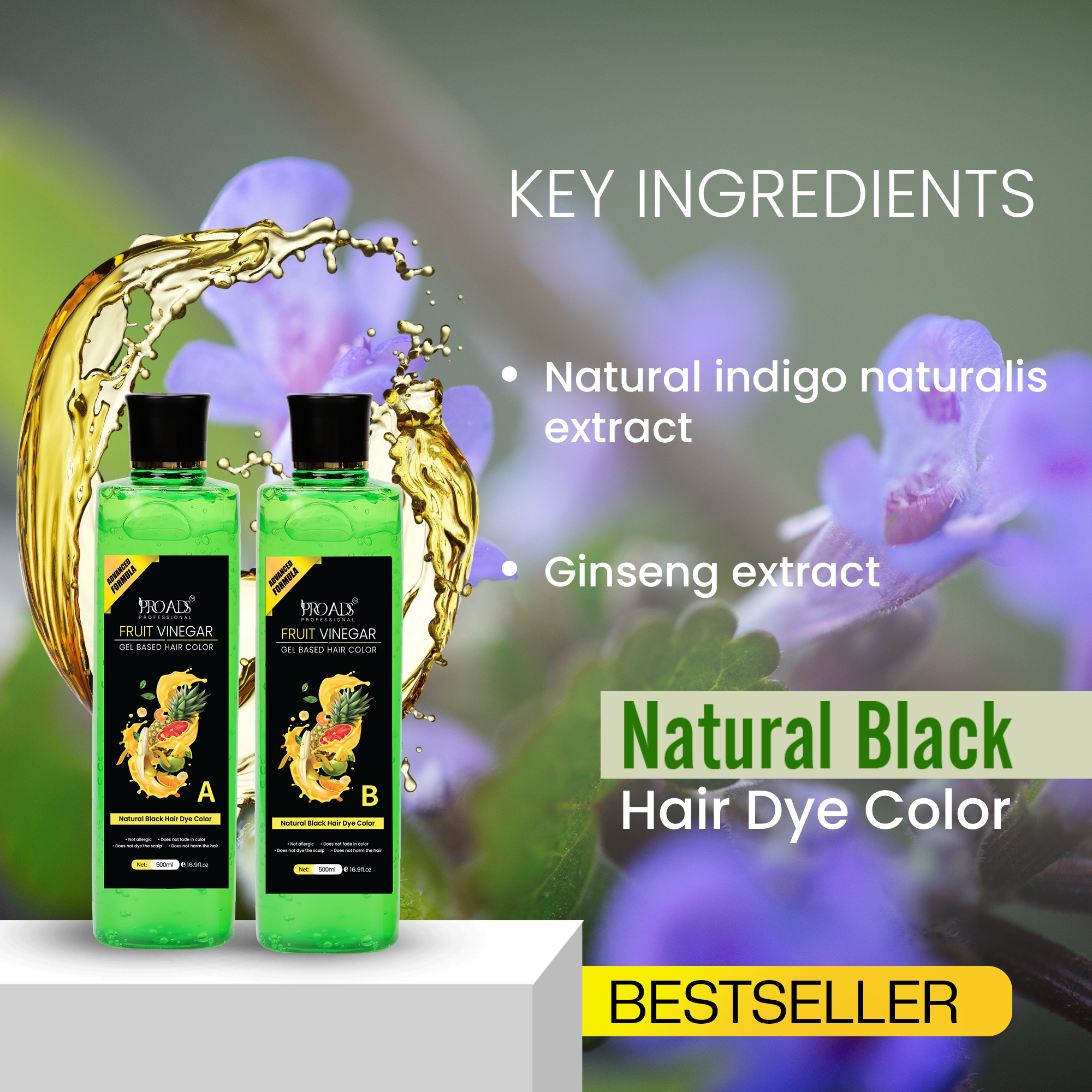 Proads Fruit Vinegar | Natural Black Gel Color - 500 ml + 500 ml