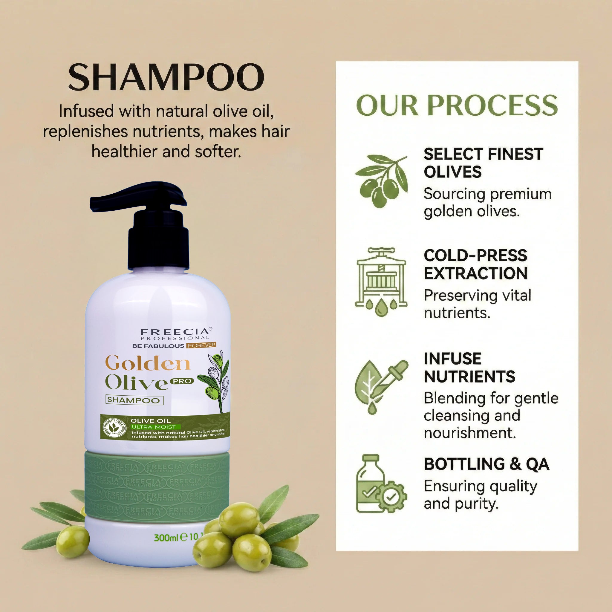 Freecia Golden Olive Ultra – Moist Shampoo - 300 & 1000 ML
