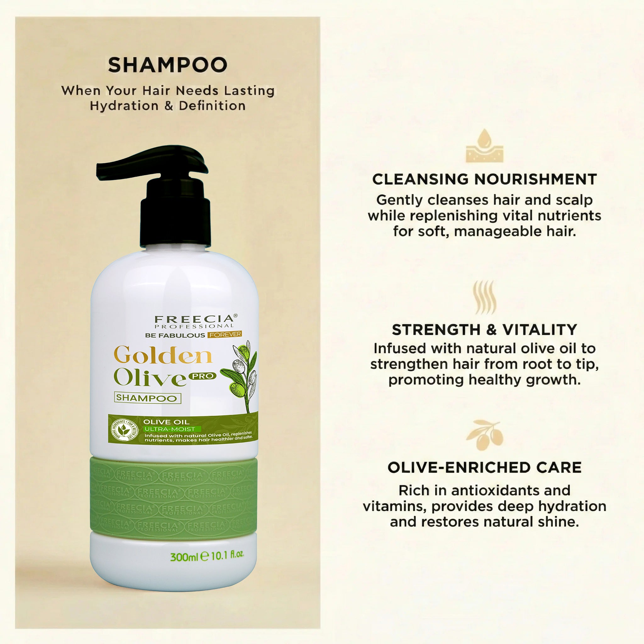 Freecia Golden Olive Ultra – Moist Shampoo - 300 & 1000 ML